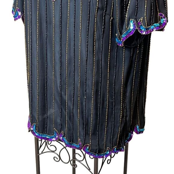 Vintage 80’s black silk sequin and bead evening blouse - Picture 7 of 16